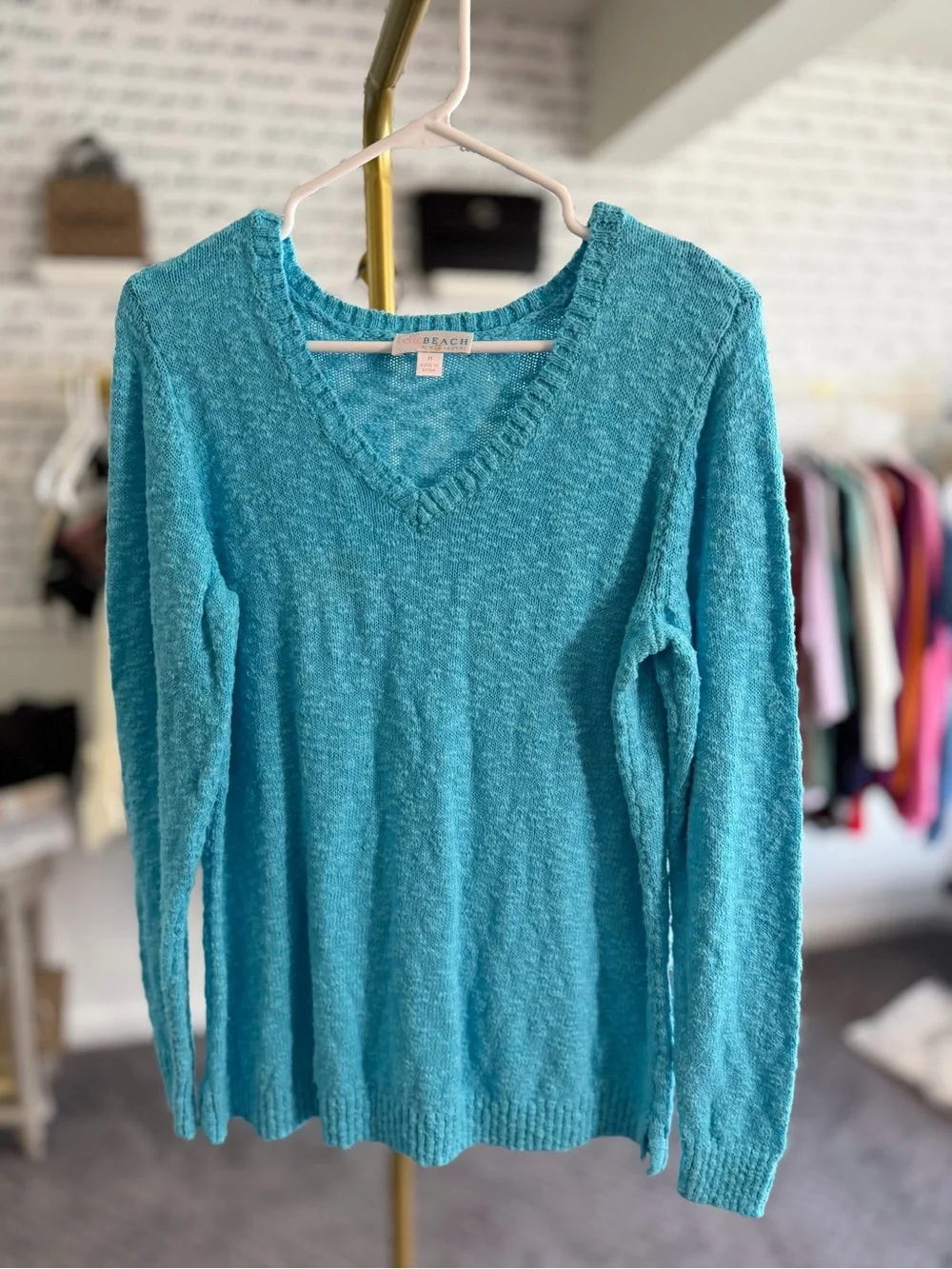 Belle Beach by Kim Gravel Gotta Getaway 100% Cotton V Neck Sweater